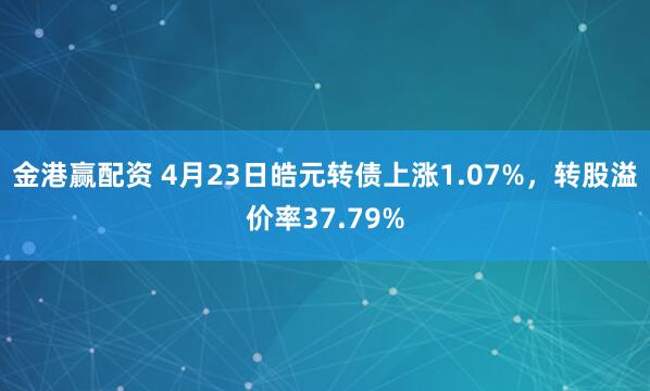 金港赢配资 4月23日皓元转债上涨1.07%，转股溢价率37.79%